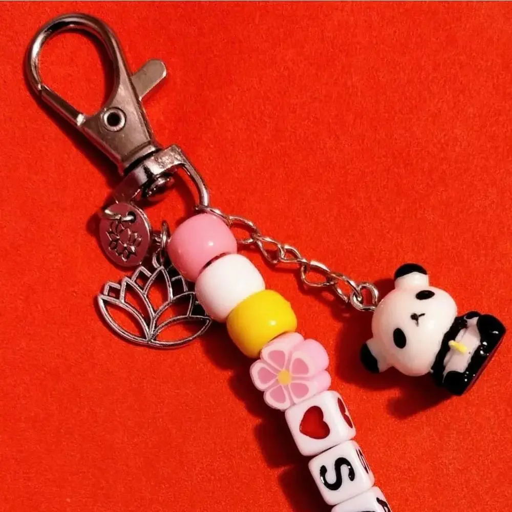Handmade Kawaii Sakura Panda Lotus Charm Kandi Keychain